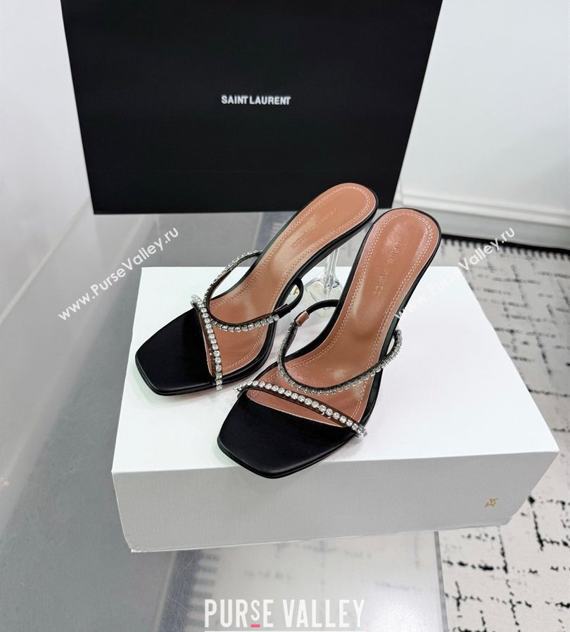 Amina Muaddi Gilda Heel Slides Sandal 9.5cm in PVC and Leather with Strass Black 2025 AM070903 (KER-250709053)