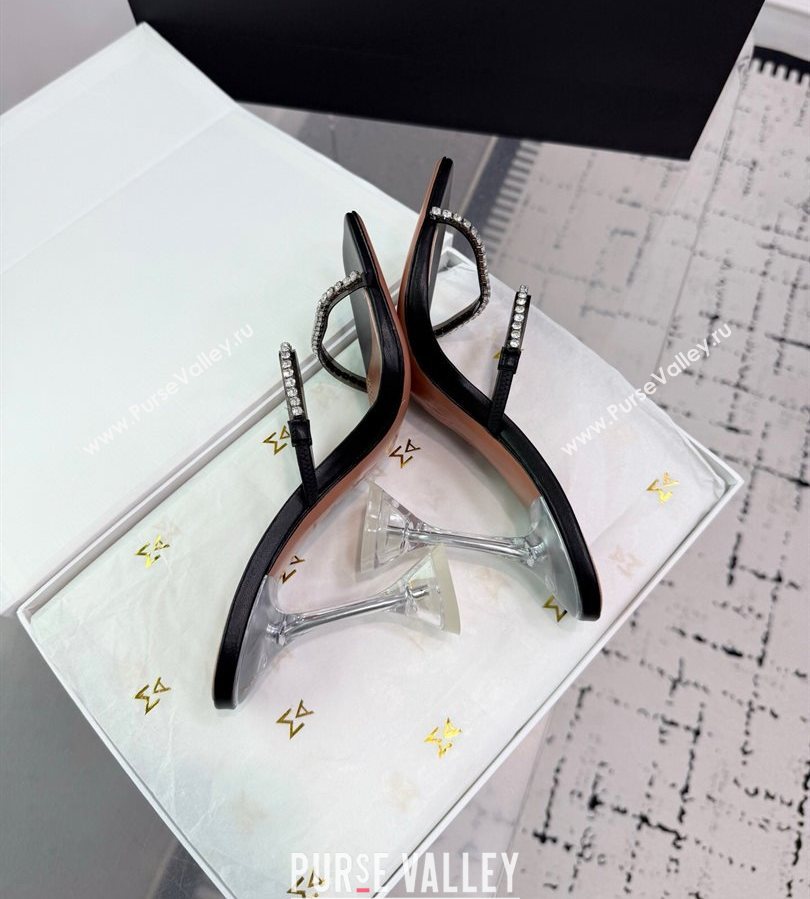 Amina Muaddi Gilda Heel Slides Sandal 9.5cm in PVC and Leather with Strass Black 2025 AM070903 (KER-250709053)