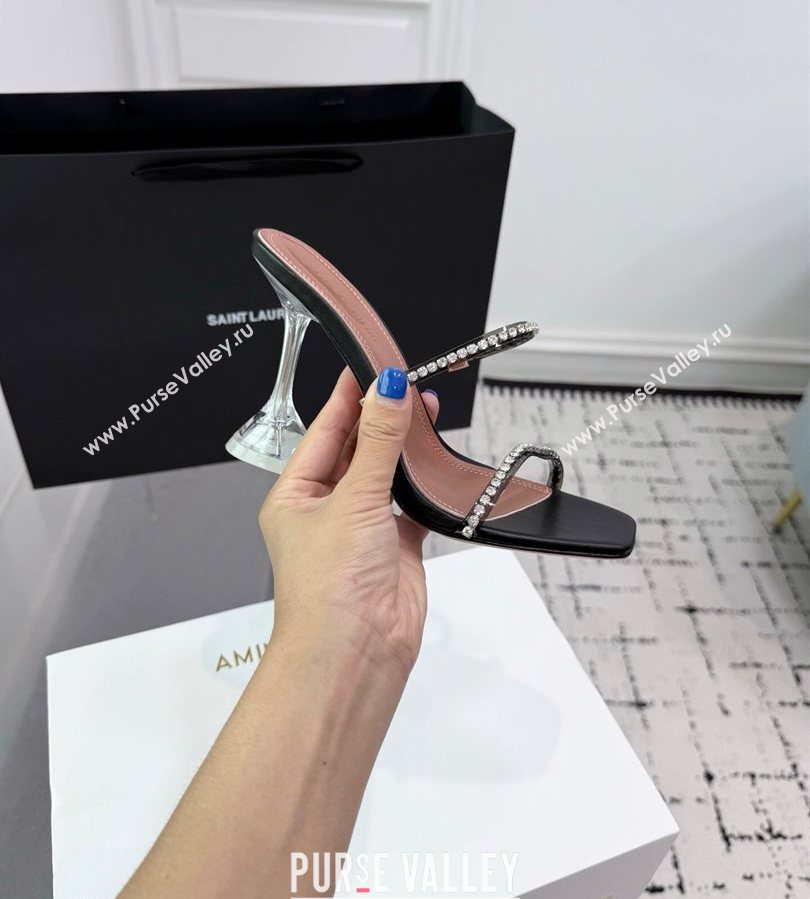 Amina Muaddi Gilda Heel Slides Sandal 9.5cm in PVC and Leather with Strass Black 2025 AM070903 (KER-250709053)