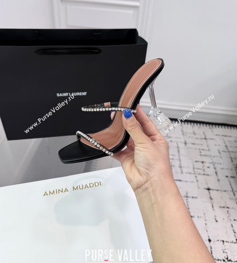 Amina Muaddi Gilda Heel Slides Sandal 9.5cm in PVC and Leather with Strass Black 2025 AM070903 (KER-250709053)