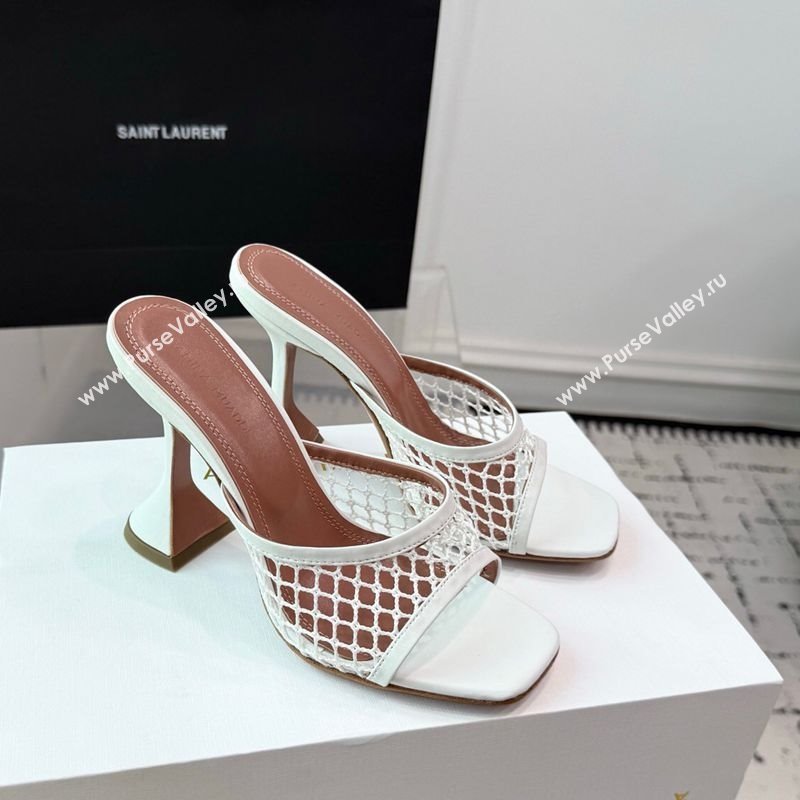 Amina Muaddi Lupita Mesh Heel Slides Sandal 9.5cm White 2025 AM070901 (KER-250709041)
