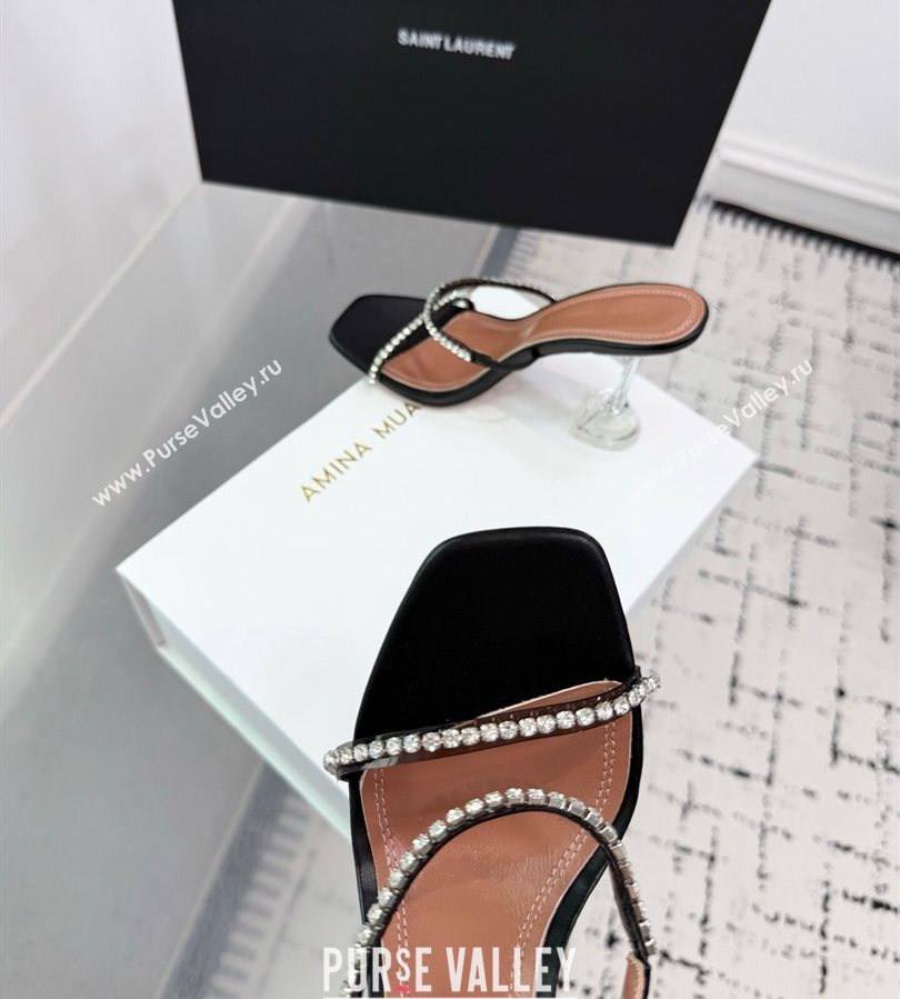 Amina Muaddi Gilda Heel Slides Sandal 9.5cm in PVC and Leather with Strass Black 2025 AM070903 (KER-250709053)