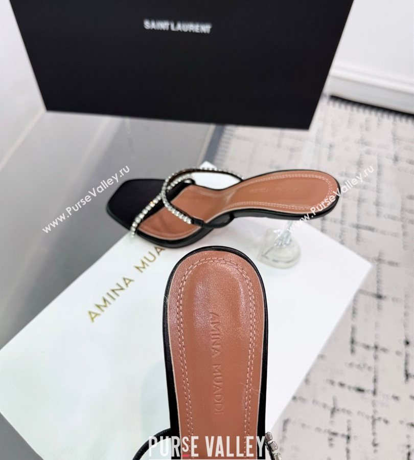 Amina Muaddi Gilda Heel Slides Sandal 9.5cm in PVC and Leather with Strass Black 2025 AM070903 (KER-250709053)