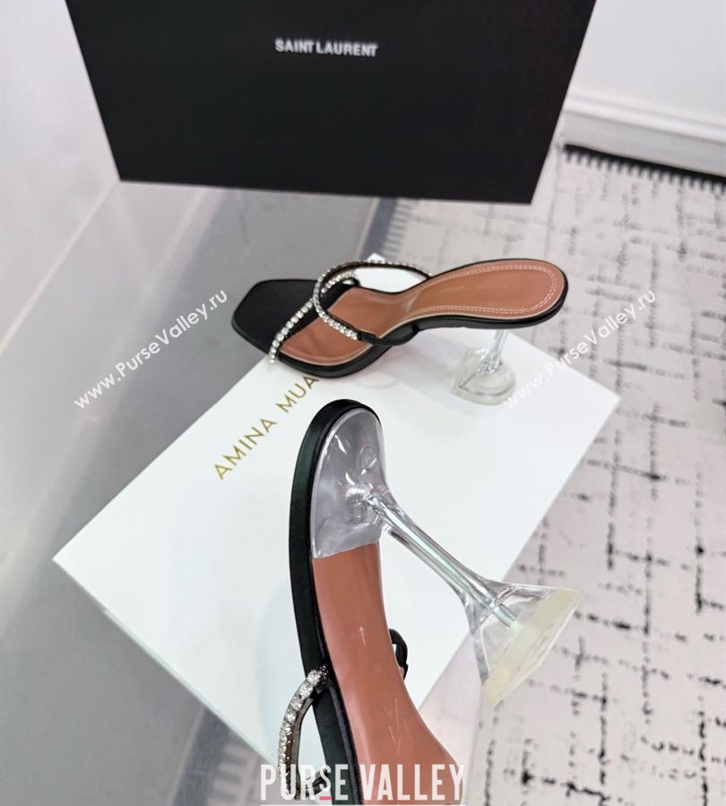 Amina Muaddi Gilda Heel Slides Sandal 9.5cm in PVC and Leather with Strass Black 2025 AM070903 (KER-250709053)