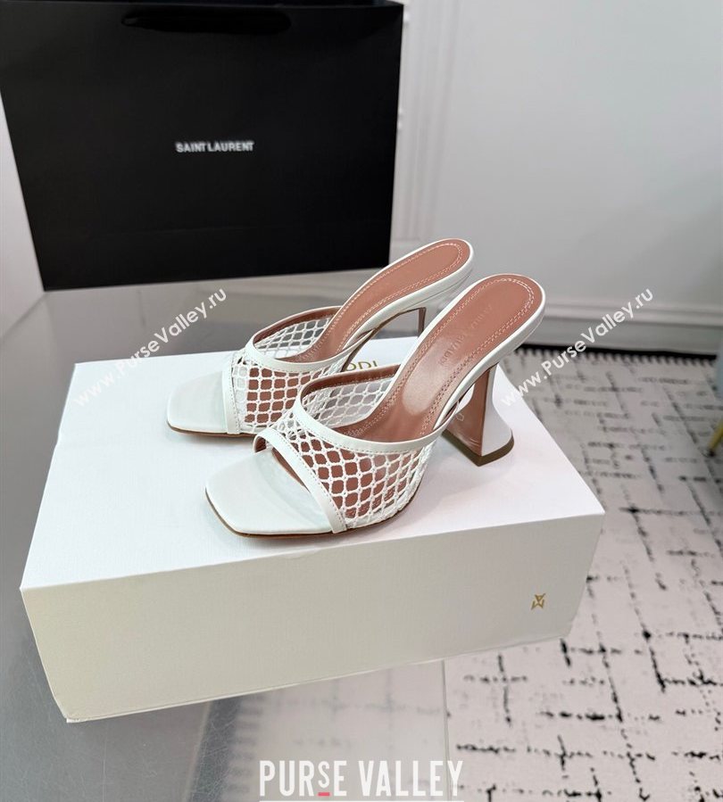 Amina Muaddi Lupita Mesh Heel Slides Sandal 9.5cm White 2025 AM070901 (KER-250709041)