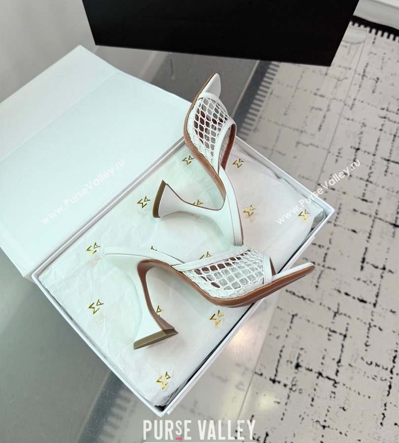 Amina Muaddi Lupita Mesh Heel Slides Sandal 9.5cm White 2025 AM070901 (KER-250709041)