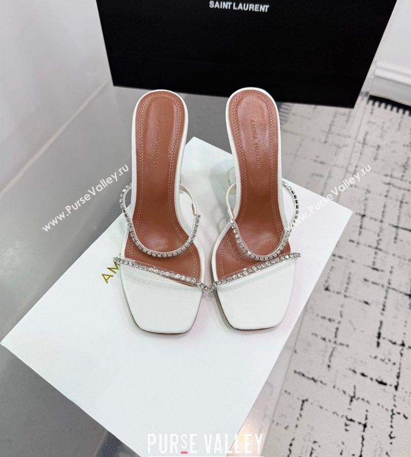 Amina Muaddi Gilda Heel Slides Sandal 9.5cm in PVC and Leather with Strass White 2025 AM070903 (KER-250709056)