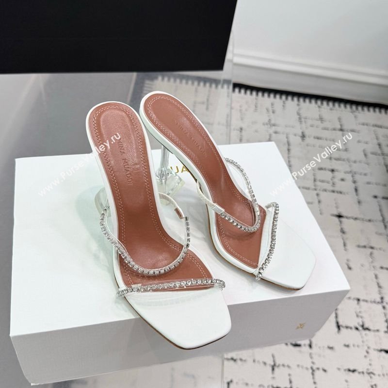 Amina Muaddi Gilda Heel Slides Sandal 9.5cm in PVC and Leather with Strass White 2025 AM070903 (KER-250709056)