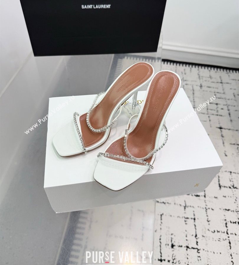 Amina Muaddi Gilda Heel Slides Sandal 9.5cm in PVC and Leather with Strass White 2025 AM070903 (KER-250709056)