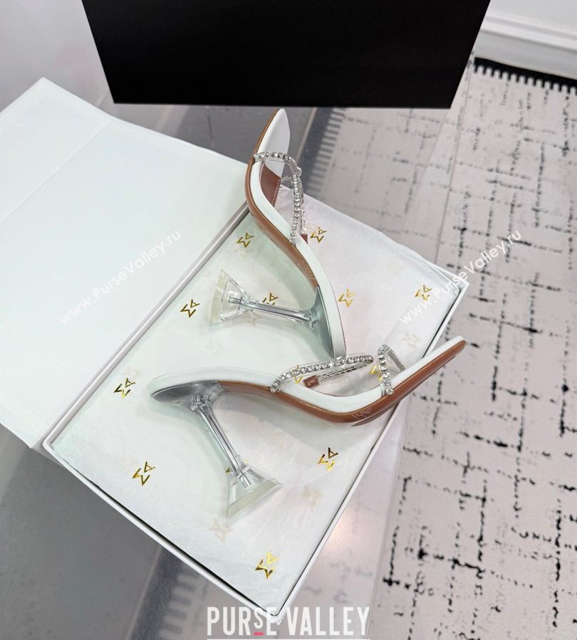 Amina Muaddi Gilda Heel Slides Sandal 9.5cm in PVC and Leather with Strass White 2025 AM070903 (KER-250709056)