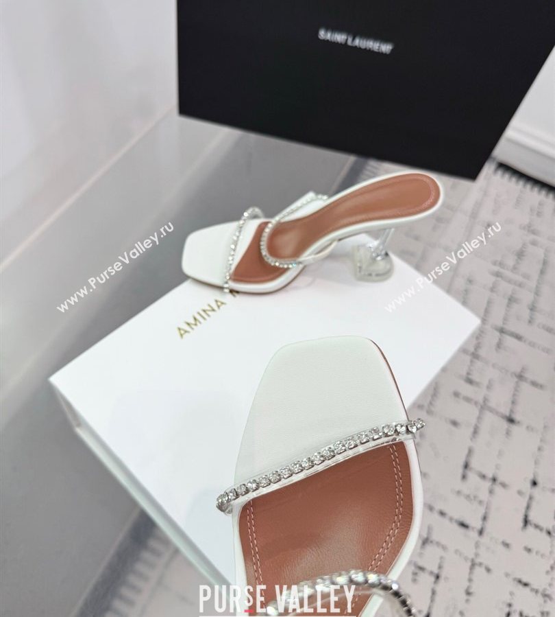 Amina Muaddi Gilda Heel Slides Sandal 9.5cm in PVC and Leather with Strass White 2025 AM070903 (KER-250709056)