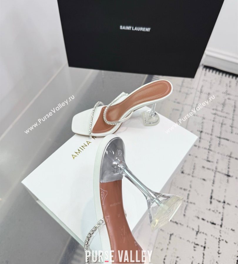Amina Muaddi Gilda Heel Slides Sandal 9.5cm in PVC and Leather with Strass White 2025 AM070903 (KER-250709056)