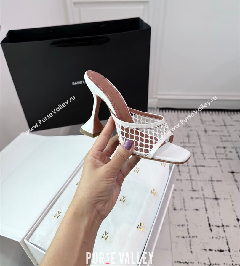 Amina Muaddi Lupita Mesh Heel Slides Sandal 9.5cm White 2025 AM070901 (KER-250709041)