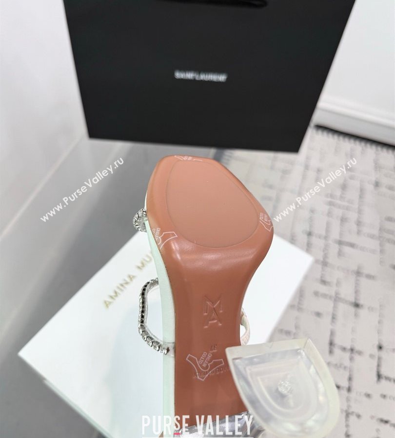 Amina Muaddi Gilda Heel Slides Sandal 9.5cm in PVC and Leather with Strass White 2025 AM070903 (KER-250709056)