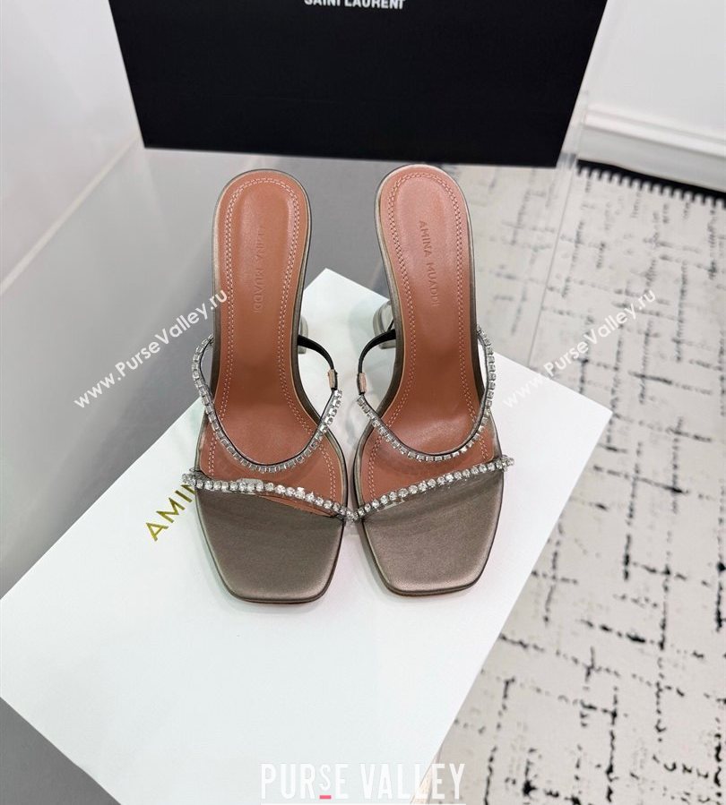 Amina Muaddi Gilda Heel Slides Sandal 9.5cm in PVC and Leather with Strass Grey 2025 AM070903 (KER-250709057)