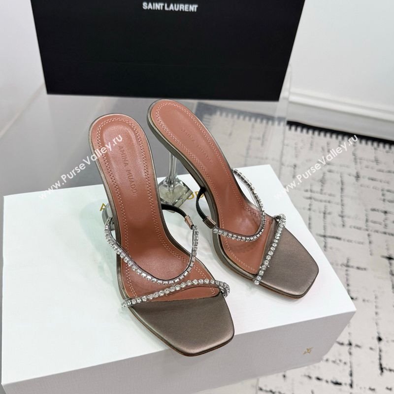 Amina Muaddi Gilda Heel Slides Sandal 9.5cm in PVC and Leather with Strass Grey 2025 AM070903 (KER-250709057)