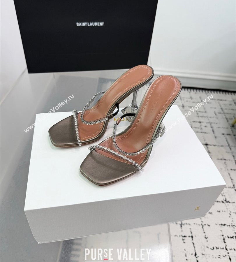 Amina Muaddi Gilda Heel Slides Sandal 9.5cm in PVC and Leather with Strass Grey 2025 AM070903 (KER-250709057)