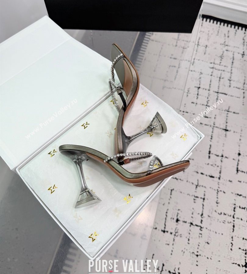 Amina Muaddi Gilda Heel Slides Sandal 9.5cm in PVC and Leather with Strass Grey 2025 AM070903 (KER-250709057)