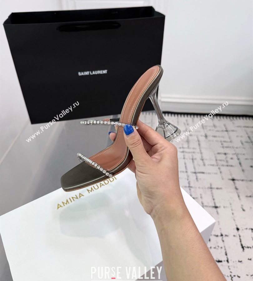 Amina Muaddi Gilda Heel Slides Sandal 9.5cm in PVC and Leather with Strass Grey 2025 AM070903 (KER-250709057)