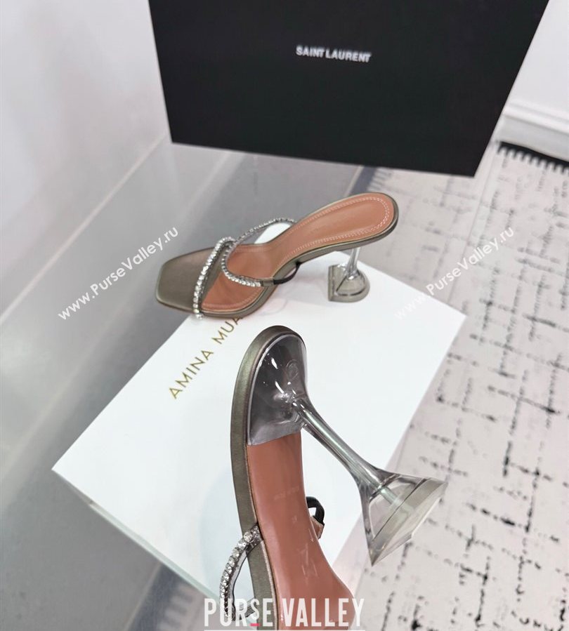 Amina Muaddi Gilda Heel Slides Sandal 9.5cm in PVC and Leather with Strass Grey 2025 AM070903 (KER-250709057)