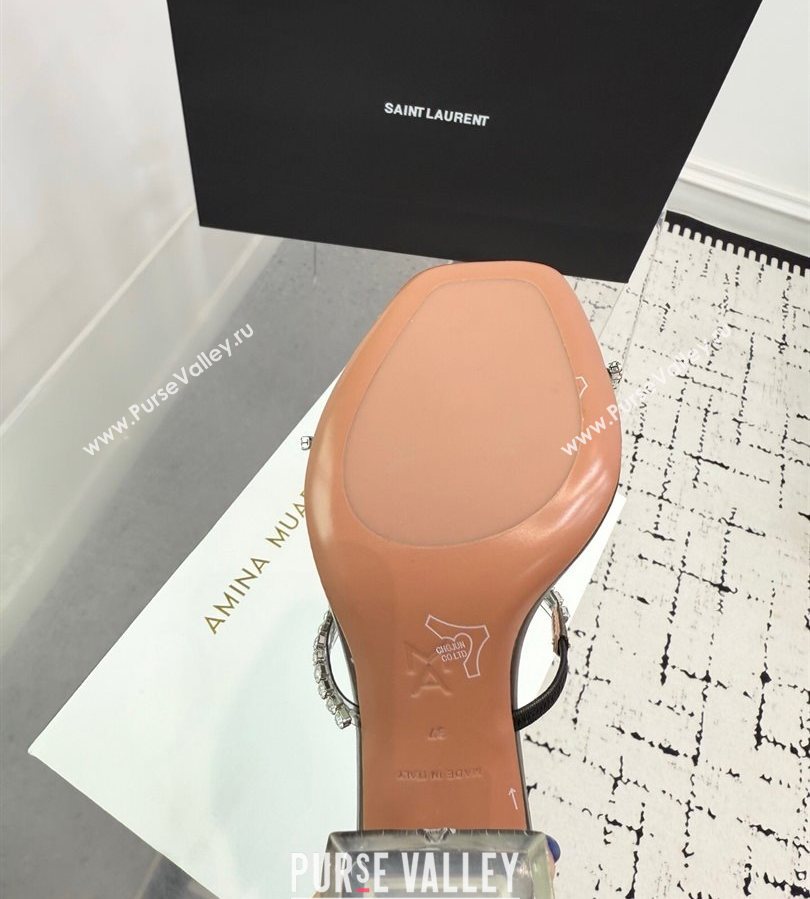 Amina Muaddi Gilda Heel Slides Sandal 9.5cm in PVC and Leather with Strass Grey 2025 AM070903 (KER-250709057)