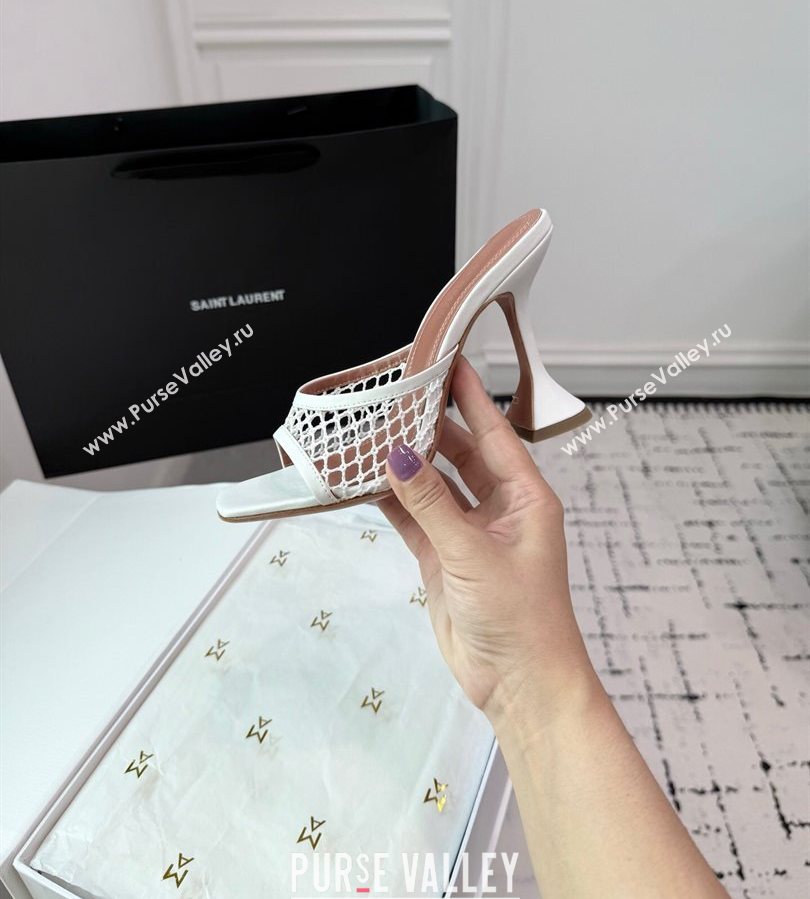 Amina Muaddi Lupita Mesh Heel Slides Sandal 9.5cm White 2025 AM070901 (KER-250709041)