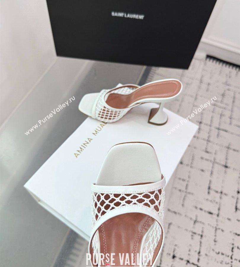 Amina Muaddi Lupita Mesh Heel Slides Sandal 9.5cm White 2025 AM070901 (KER-250709041)