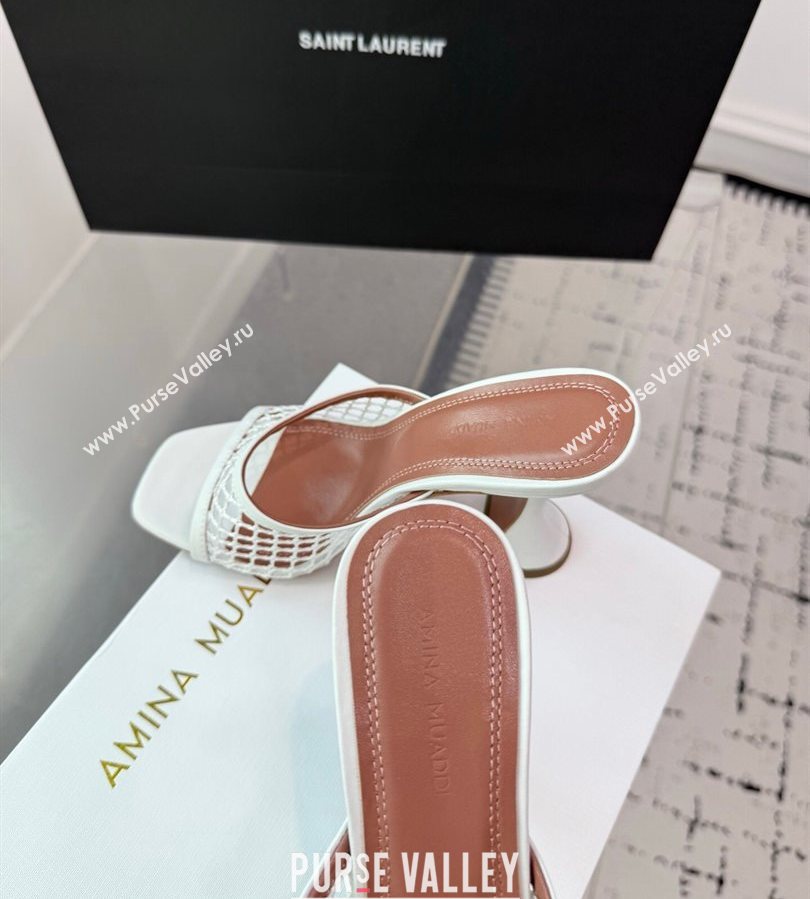 Amina Muaddi Lupita Mesh Heel Slides Sandal 9.5cm White 2025 AM070901 (KER-250709041)
