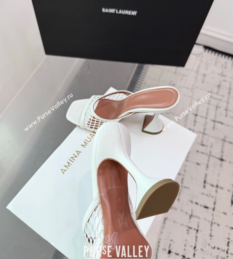 Amina Muaddi Lupita Mesh Heel Slides Sandal 9.5cm White 2025 AM070901 (KER-250709041)