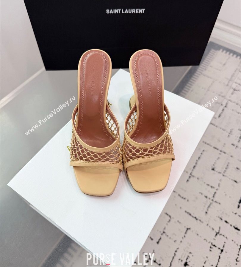 Amina Muaddi Lupita Mesh Heel Slides Sandal 9.5cm Beige 2025 AM070901 (KER-250709042)