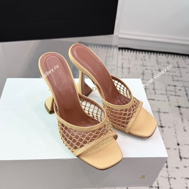 Amina Muaddi Lupita Mesh Heel Slides Sandal 9.5cm Beige 2025 AM070901 (KER-250709042)