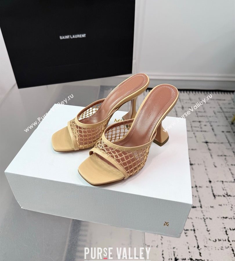 Amina Muaddi Lupita Mesh Heel Slides Sandal 9.5cm Beige 2025 AM070901 (KER-250709042)