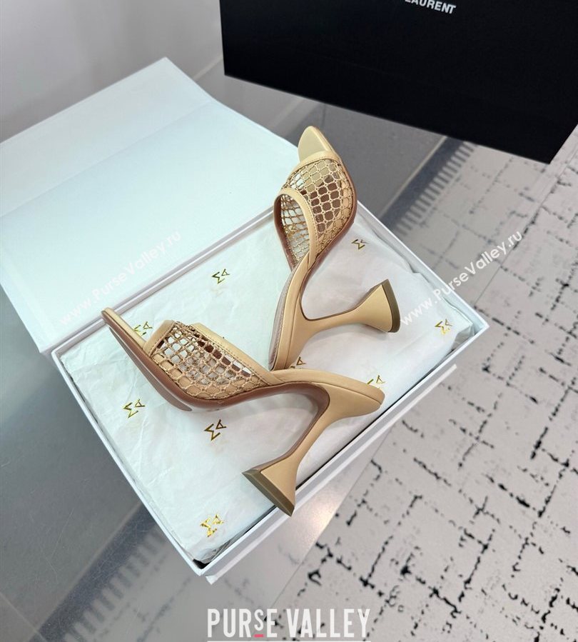 Amina Muaddi Lupita Mesh Heel Slides Sandal 9.5cm Beige 2025 AM070901 (KER-250709042)