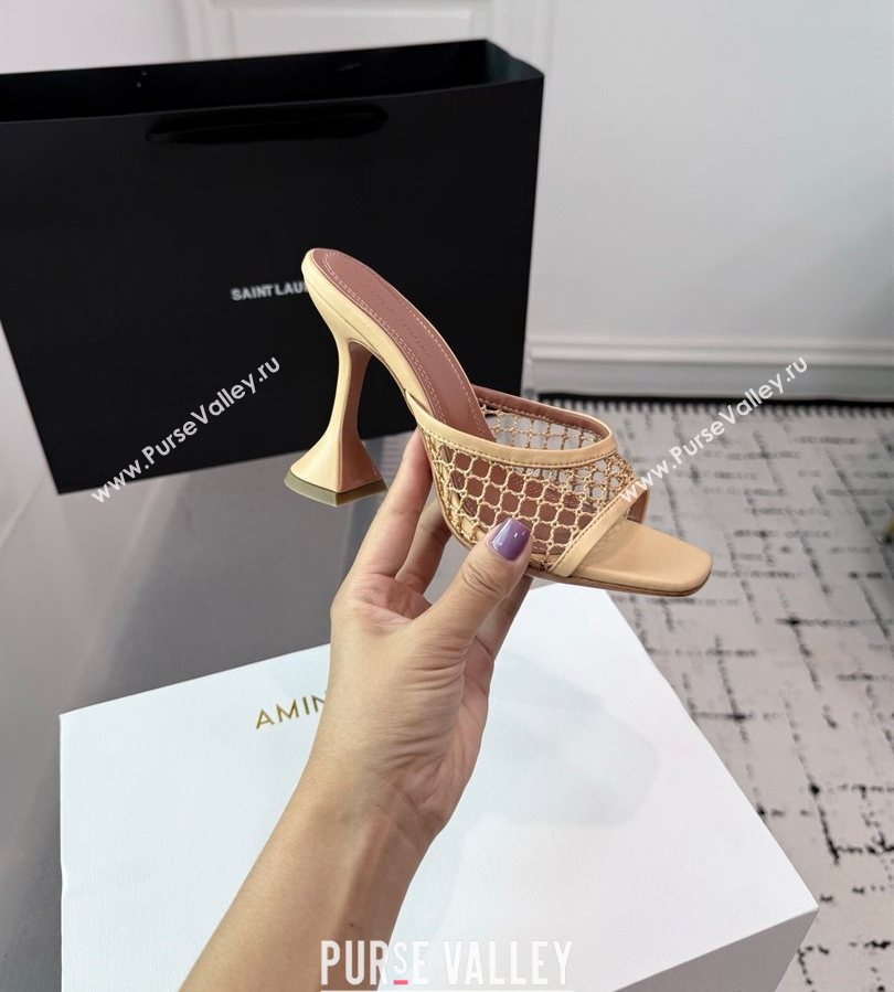 Amina Muaddi Lupita Mesh Heel Slides Sandal 9.5cm Beige 2025 AM070901 (KER-250709042)