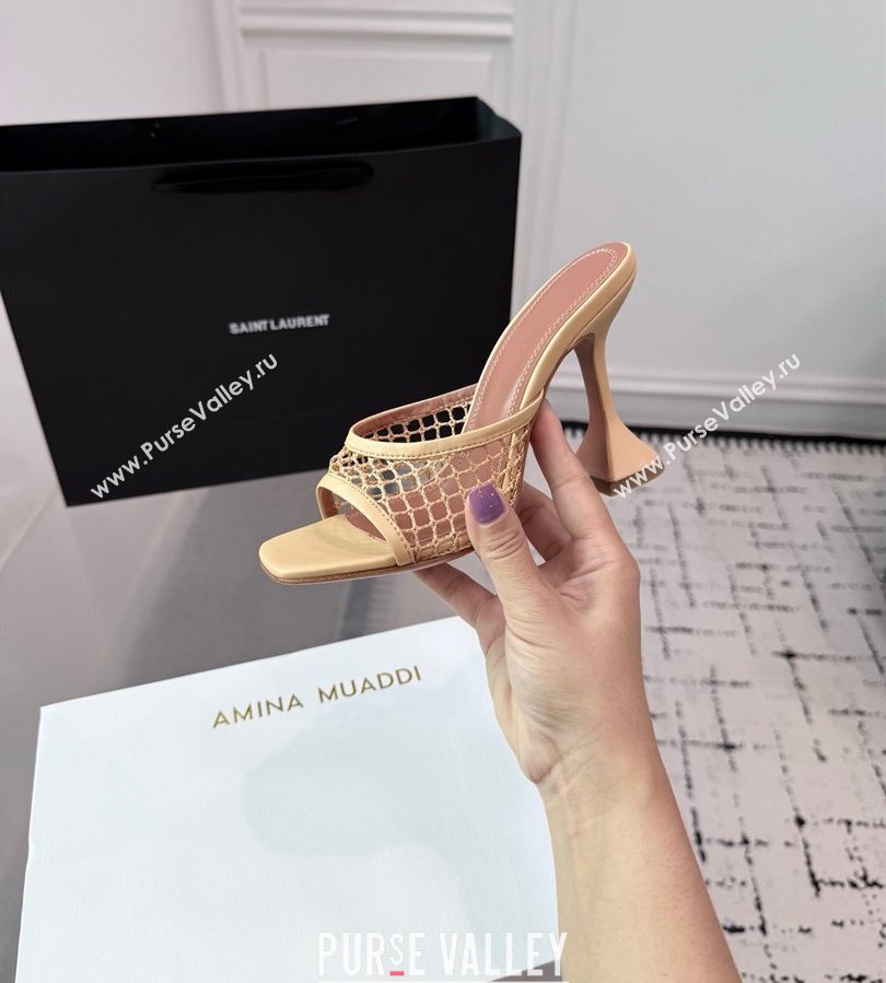Amina Muaddi Lupita Mesh Heel Slides Sandal 9.5cm Beige 2025 AM070901 (KER-250709042)