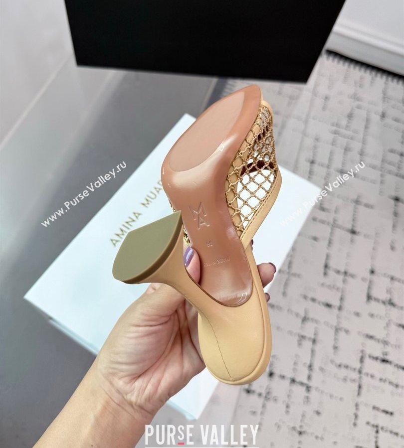 Amina Muaddi Lupita Mesh Heel Slides Sandal 9.5cm Beige 2025 AM070901 (KER-250709042)