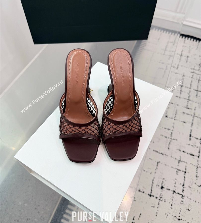 Amina Muaddi Lupita Mesh Heel Slides Sandal 9.5cm Brown 2025 AM070901 (KER-250709043)