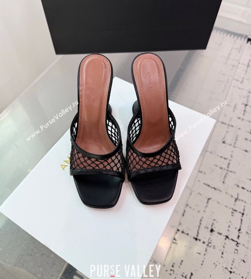 Amina Muaddi Lupita Mesh Heel Slides Sandal 9.5cm Black2 2025 AM070901 (KER-250709040)