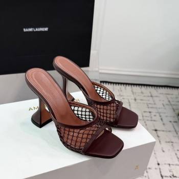 Amina Muaddi Lupita Mesh Heel Slides Sandal 9.5cm Brown 2025 AM070901 (KER-250709043)