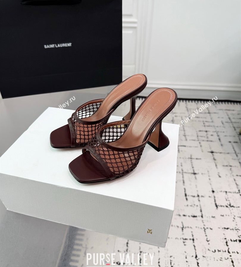 Amina Muaddi Lupita Mesh Heel Slides Sandal 9.5cm Brown 2025 AM070901 (KER-250709043)