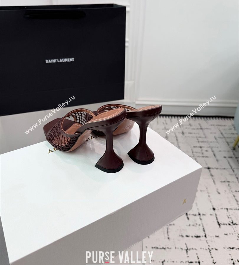 Amina Muaddi Lupita Mesh Heel Slides Sandal 9.5cm Brown 2025 AM070901 (KER-250709043)