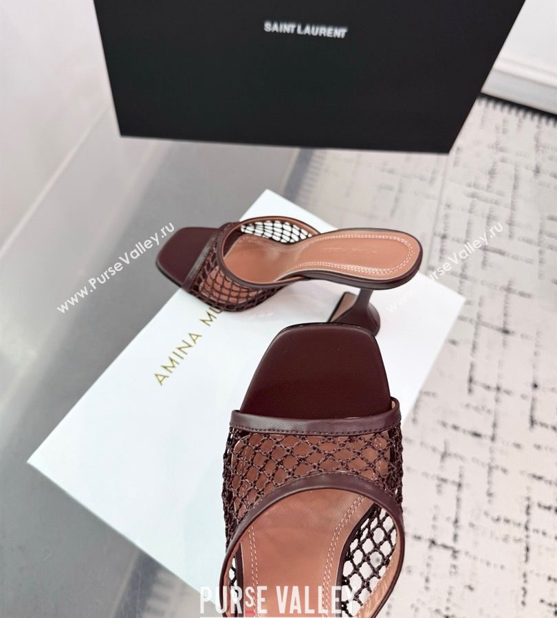 Amina Muaddi Lupita Mesh Heel Slides Sandal 9.5cm Brown 2025 AM070901 (KER-250709043)