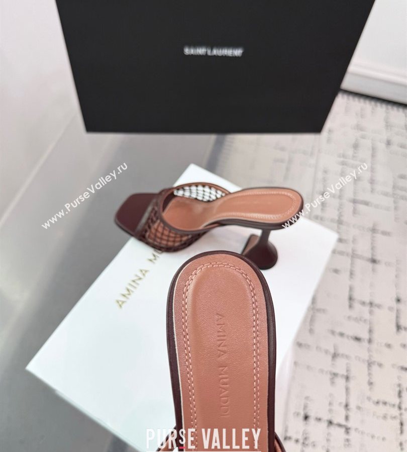 Amina Muaddi Lupita Mesh Heel Slides Sandal 9.5cm Brown 2025 AM070901 (KER-250709043)