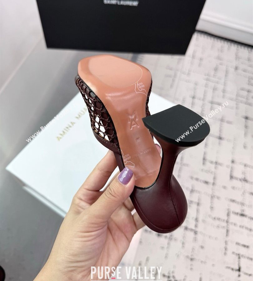 Amina Muaddi Lupita Mesh Heel Slides Sandal 9.5cm Brown 2025 AM070901 (KER-250709043)