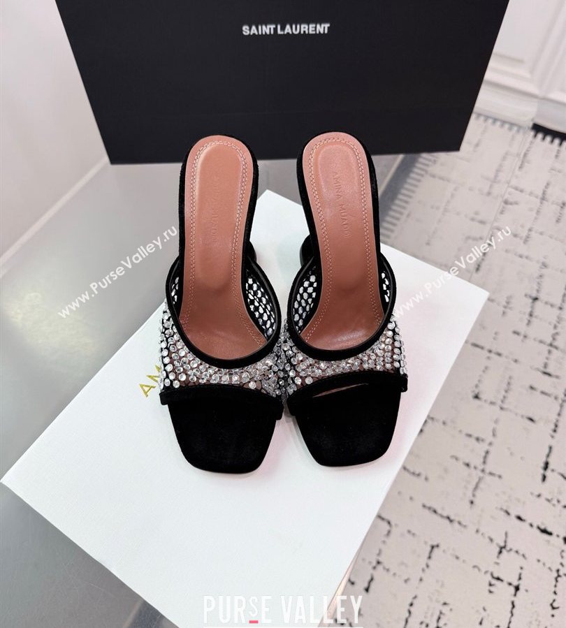 Amina Muaddi Lupita Mesh Heel Slides Sandal 9.5cm with Strass Black 2025 AM070901 (KER-250709044)