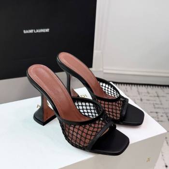 Amina Muaddi Lupita Mesh Heel Slides Sandal 9.5cm Black2 2025 AM070901 (KER-250709040)