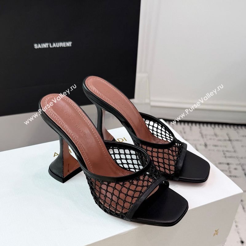 Amina Muaddi Lupita Mesh Heel Slides Sandal 9.5cm Black2 2025 AM070901 (KER-250709040)