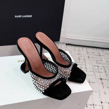 Amina Muaddi Lupita Mesh Heel Slides Sandal 9.5cm with Strass Black 2025 AM070901 (KER-250709044)