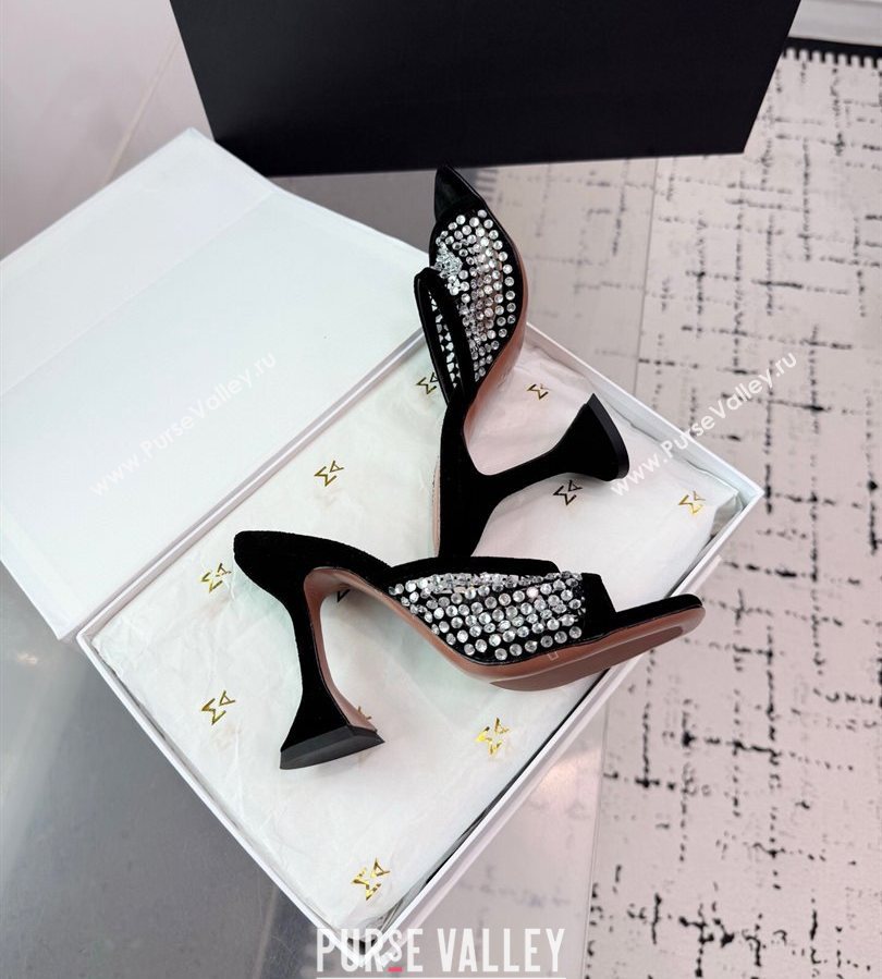 Amina Muaddi Lupita Mesh Heel Slides Sandal 9.5cm with Strass Black 2025 AM070901 (KER-250709044)