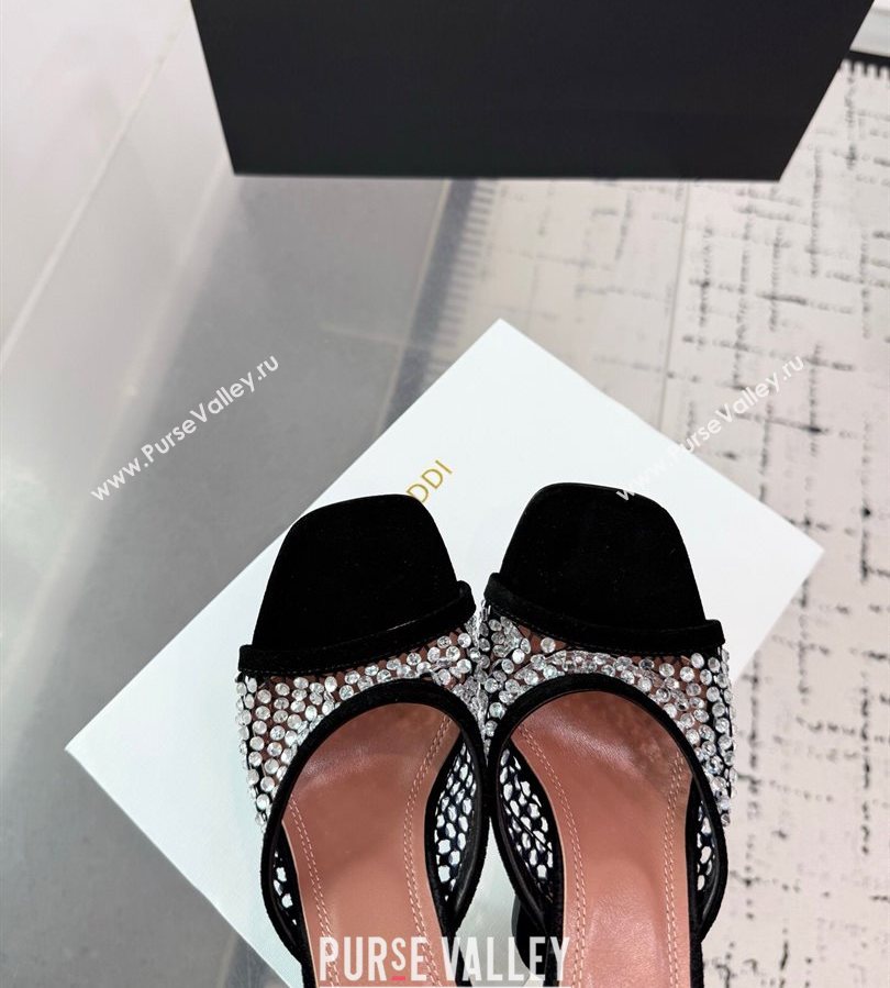 Amina Muaddi Lupita Mesh Heel Slides Sandal 9.5cm with Strass Black 2025 AM070901 (KER-250709044)